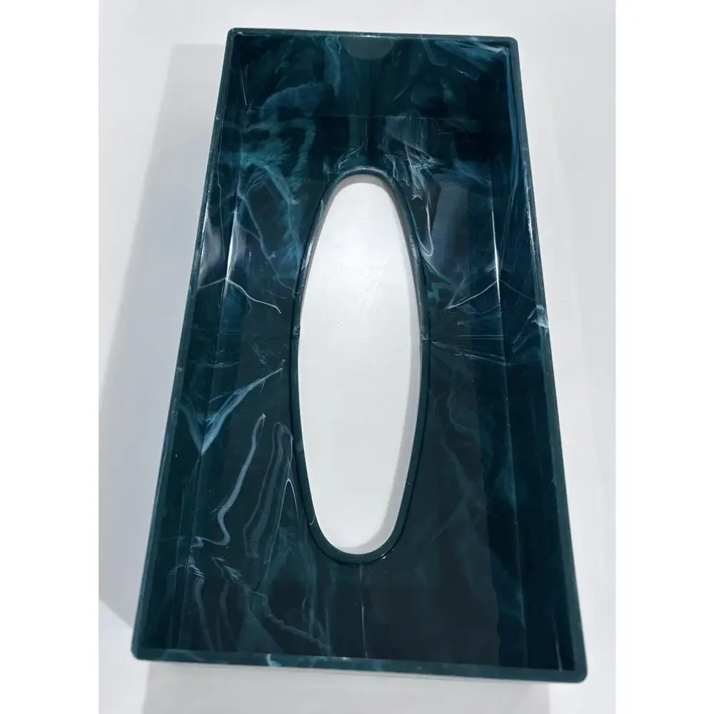 MCM Faux Marble Acrylic Lucite Plastic Tissue Box Holder Green 70's Horizontal
